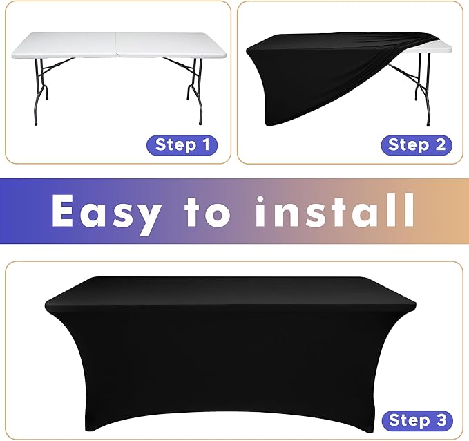 Nasitos 4 Pack Fitted Black Table Cloth 6 Foot-Open Back Spandex Table Covers 6ft Rectangle Table, Washable and Wrinkle Resistant Stretch Trade Show Table Cover for Patio, Parties, Banquet, Festival
