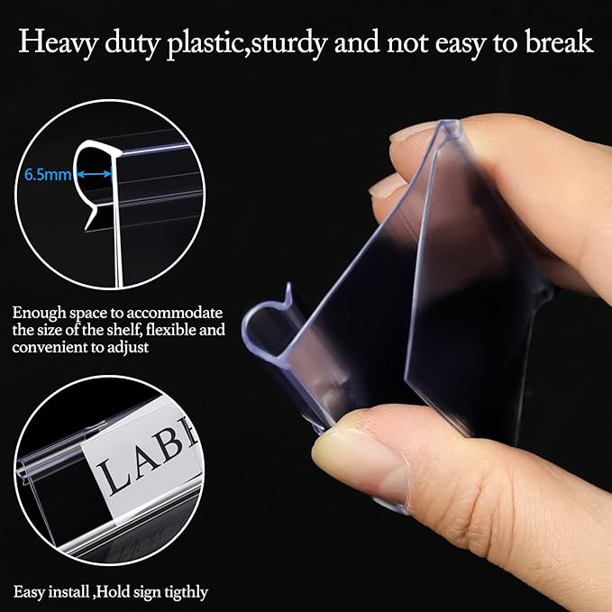 80pcs Plastic Label Holder Retail Sign PVC Clear Shelf Label Holder on Hook (Includes 100 Pieces Label Inserts) (1.65H*3.15L inch / 4 * 8 cm)