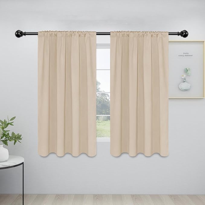 Easy-Going Rod Pocket Blackout Curtains for Bedroom, Room Darkening Window Curtains for Living Room, Thermal Insulated Noise Reduction Solid Window Drapes, 2 Panels(34x54 in, Beige)