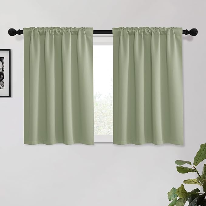 KGORGE Short Blackout Curtains for Small Window, Privacy Thermal Insulated Bathroom Curtains Noise Reducing Drapes for Bedroom Kitchen Cafe Living Room, W34 x L45 inches, Sage Green, 2 Panels