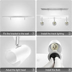 Plug in Track Lighting, 3 Light Ceiling Lighting Kit, White 3 Way Modern Wall Spotlight, 15 FT Cord,Flexibly Rotatable Complete Light Kits for Kitchen Cabinet Gallery Bar Living Room（No Bulb）
