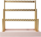 SANY DAYO HOME 3-Tier Earring Holder Organizer Stand, 105 Holes Gold Metal Earring Rack Jewelry Display Tree with Pink Wood Tray for Women and Girls