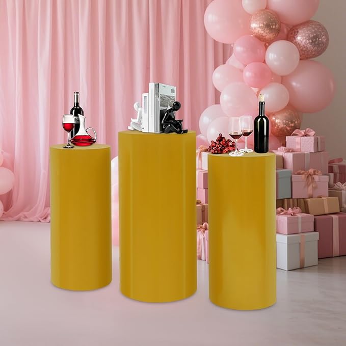 Eapmic Pedestal Stands for Party, Cake Pedestal Stand, Dessert Table Display Plinth Pillars, Sculpture Display Column Decoration Cube for Wedding Birthday (Gold, Cylinder-3Pcs(27.56"+26"+23.62"))