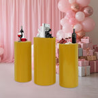 Eapmic Pedestal Stands for Party, Cake Pedestal Stand, Dessert Table Display Plinth Pillars, Sculpture Display Column Decoration Cube for Wedding Birthday (Gold, Cylinder-3Pcs(27.56"+26"+23.62"))