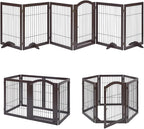 unipaws 144" Extra Wide Dog Gate and Pet Playpen, Free Standing Tall Dog Fence with Walk Through Door, Barriers for Home, Use as Indoor Cats Pen, Rabbit Pen, Espresso