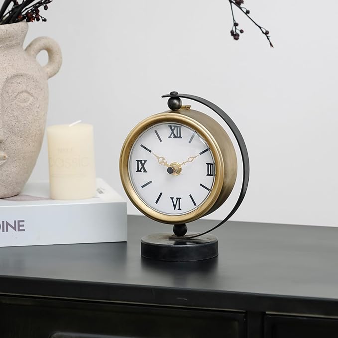 NIKKY HOME Gold Table Clock, Vintage Desk Clock Silent Non-Ticking Battery Operated Decorative Mantel Desk Shelf Clock for Living Room Decor