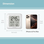 KADAMS Bathroom Clock 9.5" Kitchen Wall Clock with Large LCD Screen – Shower Clock with Suction Cup,Temperature, Humidity, Calendar – Water-Resistant, 4 Mounting Options, White