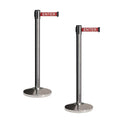 Crowd Control Warehouse CCW Set of 2 Retractable Belt Barriers Stanchion, Polished Stainless Steel Post, RBB-100 (11 Foot Belt, Red"Caution - DO NOT Enter" White Letters Belt)