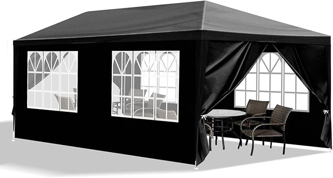 10x20 FT Party Tent, Outdoor Wedding Tents for Parties, Canopy Event Tent with 6 Removable Sidewalls, Waterproof Gazebo Shelter for Birthday Parties, Weddings, BBQs & Events (10X20FT-6Sides Black)