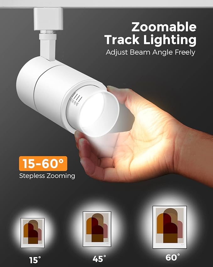VANoopee 3-Color Zoomable 20W LED Track Lighting Heads H Type Track Light Heads Dimmable Bright Ceiling Spotlight Fixtures for Kitchen, 3000K 4000K 5000K Adjustable, CRI90+ 15°-60° 2000lm White 3 Pack