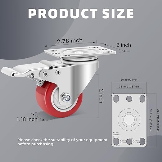 W B D WEIBIDA 2 Inch Stainless Steel Caster Wheels with Brake,Rust-Proof 304 Casters Set of 4,Anti-Corrosion Industrial Castor for Furniture,Labs,Hospitals,Restaurants, Toolbox