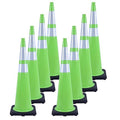 8 Pack 36 Inch Green Reflective Safety Cones, Tall Black Base Traffic Cones for Road Work, Parking Guidance and Athletic Field Marking (8, Green, 36 Inch)