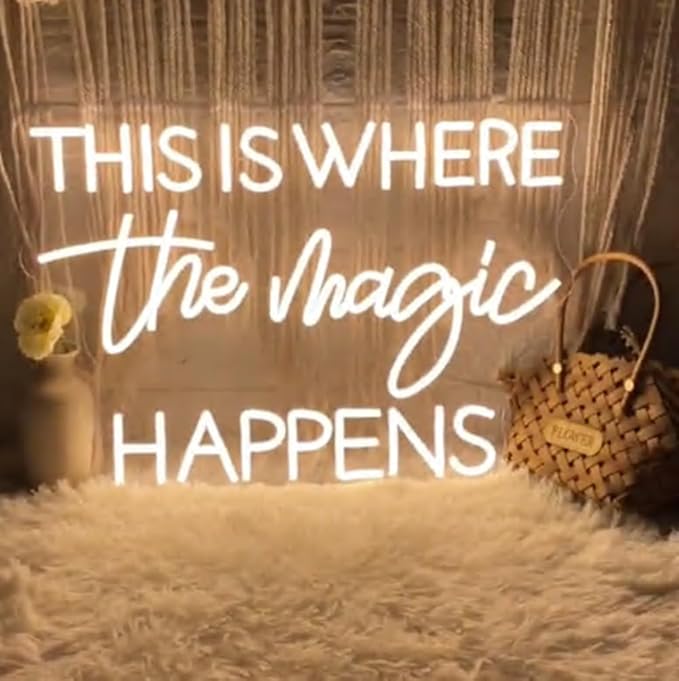 This Is Where The Magic Happens Neon Sign,20inches Custom Beauty Salon Neon Decor,LED Sign for Beauty Room,Pink Beauty Office Sign,Wedding Party Sign