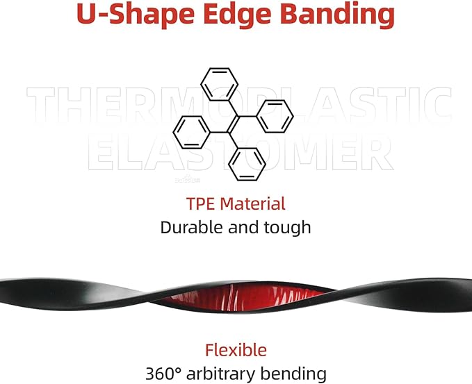 U-Shape Edge Banding, 0.8 inch x 40ft Edge TPE Self Adhesive Veneer Edging Trim Flexible Edge Protector, Strip for Countertop Cabinets Table Restoration Shelves, Black
