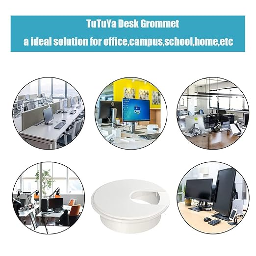 TuTuYa 6PCS Desk Grommet, Desk Grommet 2Inch(50mm) Desk Cable Grommet Desk Cable Hole Covers with Hole Saw, Ideal Solution for Office and Home Table Cable (White, 2Inch_50mm)