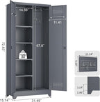 LUCYPAL Metal Storage Cabinet with Locking Doors,72.8" H Broom Closet Storage Cabinet with Shelves and Haging Rods,Garage Storage Cabinets for Kitchen,Utility Room,Grey