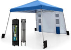 PHI VILLA Canopy with One Sidewalls,Angled Leg 12 x 12 UV Block Sun Shade Canopy Tent Gazebo for Patio Outdoor, Lightweight, Blue