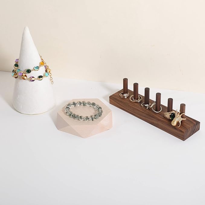 GemeShou single maple Jewelry display Tray for selling, Wooden hexagon display riser for jewelry, Jewelry retail shop display stand, photography props【maple Hexagon single Large】