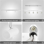 Plug in Track Lighting, LED Track Light Kit, White 5-Light Large Track Lights for Kitchen, 15 FT Cord,5 Way Ceiling Spotlight, Rotatable Wall Mount Light Head for Bedroom Hallway Living Room