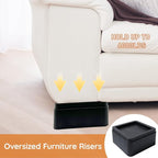 Bed Risers, Oversized Furniture Risers Fit Up to 5.5" Legs, 3 inch Raise Blocks for Bed Couch Desk Sofa Table Lifts, Furniture Legs Lifters Support up to 6000 Lbs (Black, 4 Pack Set)