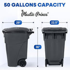 50 Gallon Trash Can, Gray Outdoor Garbage Can, Large Outside Trash Bin, Rolling Commercial Container, Outdoor Trash Can with Lid and Wheels for Back of House, Office, Warehouse, Garage