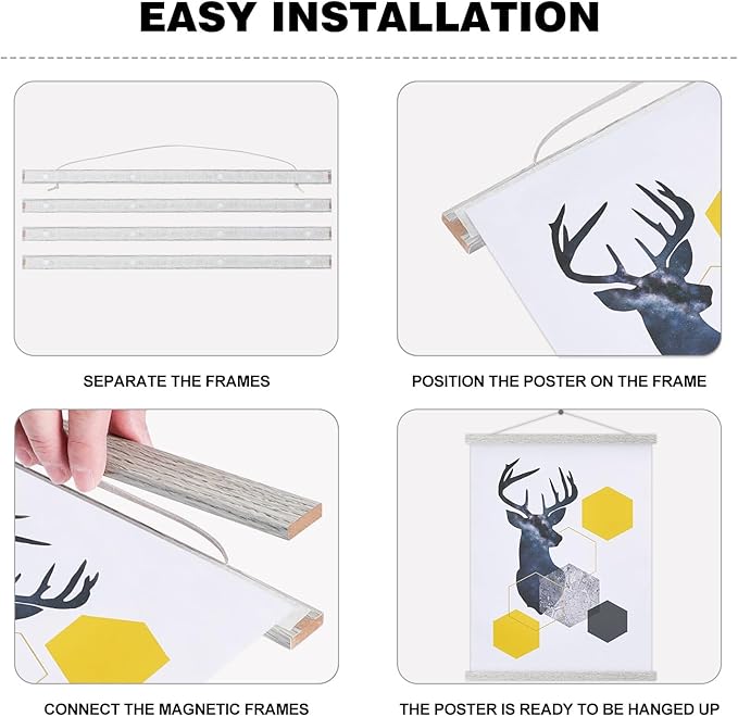 Magnetic Poster Hanger, 20x28 20 x 30 20x24 Poster Frame Wood Wooden Magnet Print Posters Dowel Scroll Hanger Hangers Hanging Kit for Walls Map Canvas Artwork (Grey, 20")
