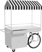 Food Cart for Business with Striped Canopy, Mobile Display Stand with Storage Drawers, for Street Food, Farmers Markets, Outdoor Events (White, 47.24 * 27.56 * 78.74in)