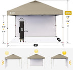 CROWN SHADES 10x10 Pop Up Canopy with 1 Side Wall - Beach Tent with One Push Setup - Outdoor Sun Shade for Events, Parties, Camping - Gazebo with STO-N-Go Cover Bag (Beige)
