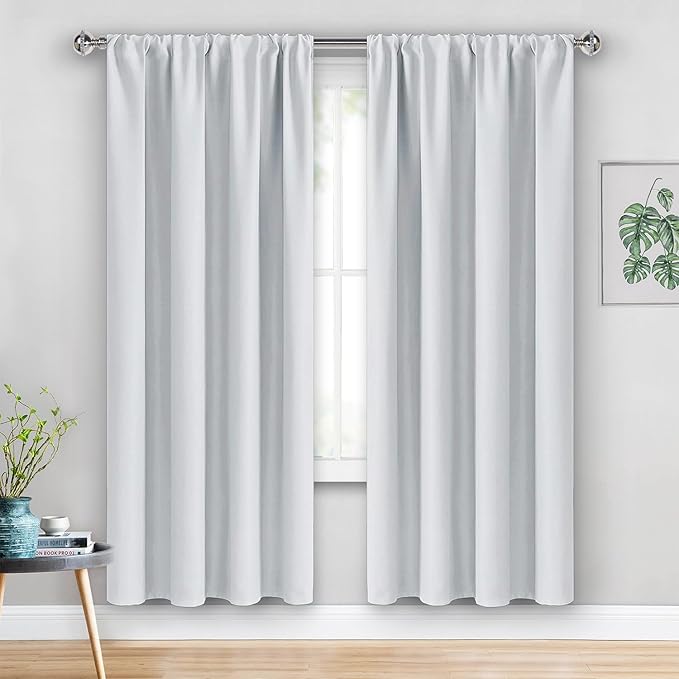 JIUZHEN Curtains for Bedroom - Thermal Insulated Window Treatment Drapes, Room Darkening Rod Pocket Curtains for Living Room, Set of 2 Panels with Tiebacks, 38 x 72 Inch Length, Greyish White
