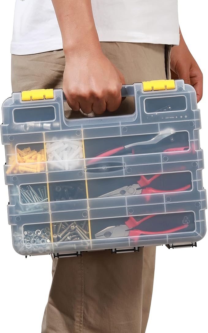 Mayouko Double Side Tools Organizer, Customizable Removable Plastic Dividers, Hardware Box Storage, Small Parts Organizer, 34-Compartment, Black/Yellow