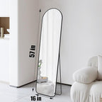 57x16 Door Hanging Full Length Mirror, Floor Stand (Height 5.7ft just Body in1.3ft) / Wall Mounted Metal Frame Arch Dressing Mirrors for Bedroom Living Room 57 inch Black