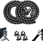 PC Cable Management Sleeve Tube Desk Cord Organizer 2 PCS Black, 7/8 inch -5 ft Cover Wrap Easy to Install Messy Wire Solution for TV Office Computer, Pet Chew and Bite Proof Cable Protector