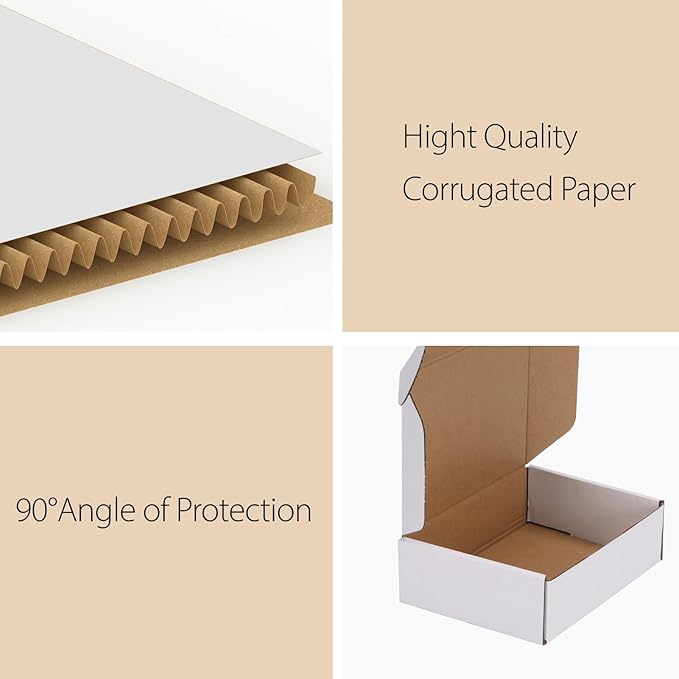 RLAVBL 9x6.5x2 Inches Shipping Boxes Set of 30, White Small Corrugated Cardboard Box, Mailer Boxes for Packing Small Business