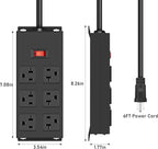 JUNNUJ Heavy Duty 20 Amp Power Strip, Garage 6 Outlets Metal 12 Gauge Surge Protector 3000J, High Amp 5-15P Adapter Shop 6-20R T-Slot Industrial (6AC, 6FT)
