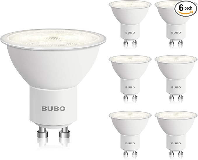 BUBO GU10 LED Bulb 6W Equivalent 50W, 4000K Cool White 650 Lumens, Non-Dimmable GU10 Bulb Replacement for Track Lighting, MR16 LED Bulb for Kitchen, Range Hood, Living Room, Bedroom, 6 Pack