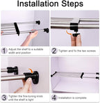 BAOYOUNI Adjustable Closet Shelf Expandable Shelves Tension Rod Hanger Space Saving Storage Rack Organizer Divider for Wardrobe, Cupboard, Kitchen, Bathroom Use, Black, 2 Pack