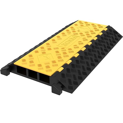 VEVOR 3-Channel Rubber Cable Protector Ramps Heavy Duty 44000Lbs Load Capacity Cable Wire Floor Cord Cover Ramp Speed Bump Driveway Hose Cable Ramp Protective Cover