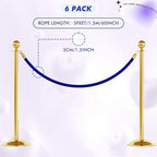 Woanger 6 Pack Velvet Stanchion Rope, 5 Feet Crowd Control Stanchion Ropes Safety Barrier with Gold Plated Hook for Carpet Events Movie Theaters Grand Openings Hotels Party(Blue)
