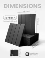 Felt Bulletin Board Tiles Large 48" x 36" Cork Board Alternative-12 Pack with 70 Adhesive Tabs, Thick Slat Wall Panels for Office Decor, Push Pin Board Wall Organizer Alternative -Black