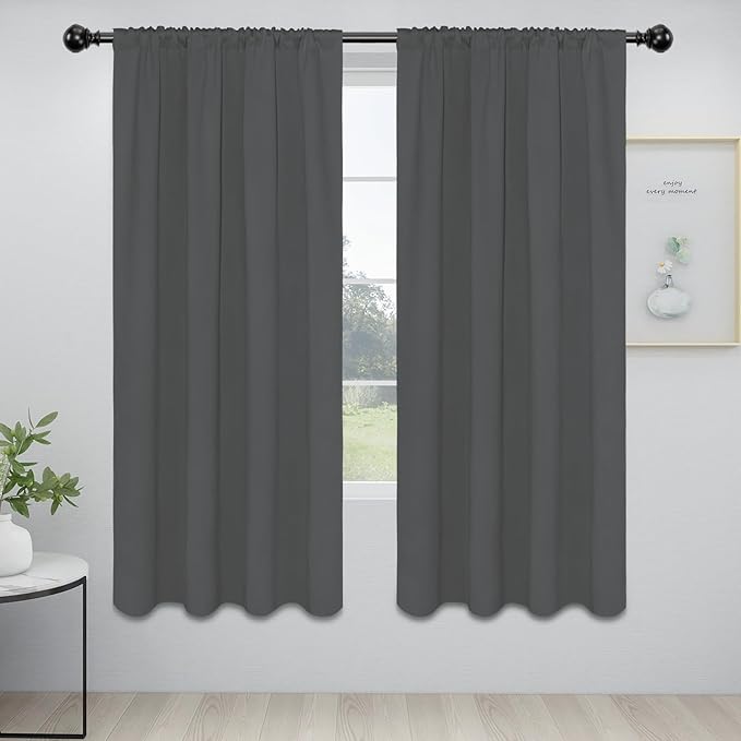 Easy-Going Rod Pocket Blackout Curtains for Bedroom, Room Darkening Window Curtains for Living Room, Thermal Insulated Noise Reduction Solid Window Drapes, 2 Panels(42x72 in, Grey)