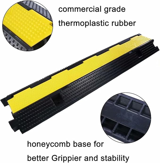 Rubber Cable Ramp Cord Cover Cable Protector Ramps Wire Hose Protective 1 Channel 22000Lbs Load Capacity Traffic Speed Bump for Asphalt Concrete Gravel Driveway Indoor Outdoor, 3 Pack