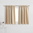 PONY DANCE Short Length Curtains for Kitchen, Solid Half Window Curtain Tiers for Bathroom Energy Saving Privacy Shade for RV Camper, Wide 29 x Long 36 inches per Panel, Biscotti Beige, Set of 2