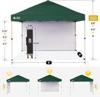 CROWN SHADES 8x8 Pop up Canopy Instant Canopy with 1 Removable Sidewall,4 Ropes & 8 Stakes, STO'N and Go Bag, Forest Green