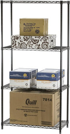 Shelving Inc. 8" d x 18" w x 54" h Black Wire Shelving with 4 Tier Shelves, Weight Capacity 300lbs Per Shelf