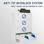 Lateral File Cabinet with Lock, 4 Drawer Large Metal Filing Cabinet,Home Office Lockable Storage Cabinet for Hanging Files Letter/Legal/F4/A4 Size-Assembly Required