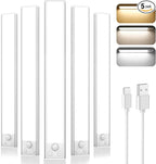 5-Pack 14'' Under Cabinet Lighting, 3200mAh Rechargeable Battery Operated Motion Sensor Lights Indoor with 108 LED&3 Color, Dimmable Wireless Magnetic Under Counter Closet Lights for Kitchen Stair