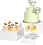 Buffet Risers, White Acrylic Cube for Buffet Table, Display Stand Shelf for Catering Dessert Collectibles Jewelry Figures Show, Food Display Nesting Risers with Hollow Bottoms, Cube, 3Pcs 10"x11"x12"