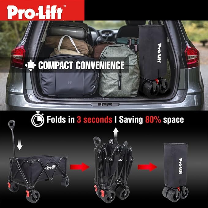 Pro-Lift Collapsible Folding Wagon– Beach Cart Large Capacity, Heavy Duty Folding Wagon Portable, for Outdoor Sports, Grocery, Camping, Shopping, Garden, Sports, Load up to 330LBS