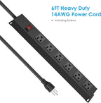 2Pack Metal Wall Mount Power Strip, Mountable Power Outlet with 6 AC Outlets, Aluminum Alloy Mount Power Socket with Switch, 10 FT SJT 3/C 14AWG Power Cord, 15A 125V 1875W (6AC)