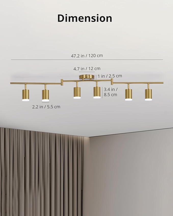 Bojim 6 Light Gold Track Lighting Kit, Modern LED Track Lighting Fixtures Ceiling, Flexibly Rotatable LED Light Head with Acrylic Ring, Kitchen Ceiling Spot Light(GU10 Socket, Bulbs Not Included)